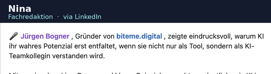 Anonymisierte LinkedIn-Stimme über biteme.digital